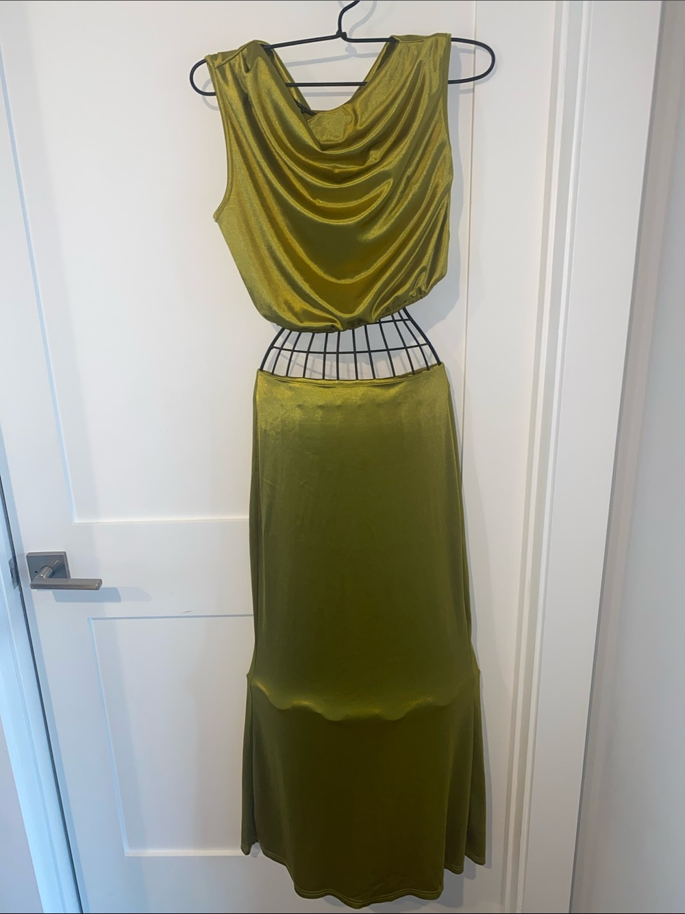 Olive Green Satin Maxi Top & Skirt-Small. Never worn.